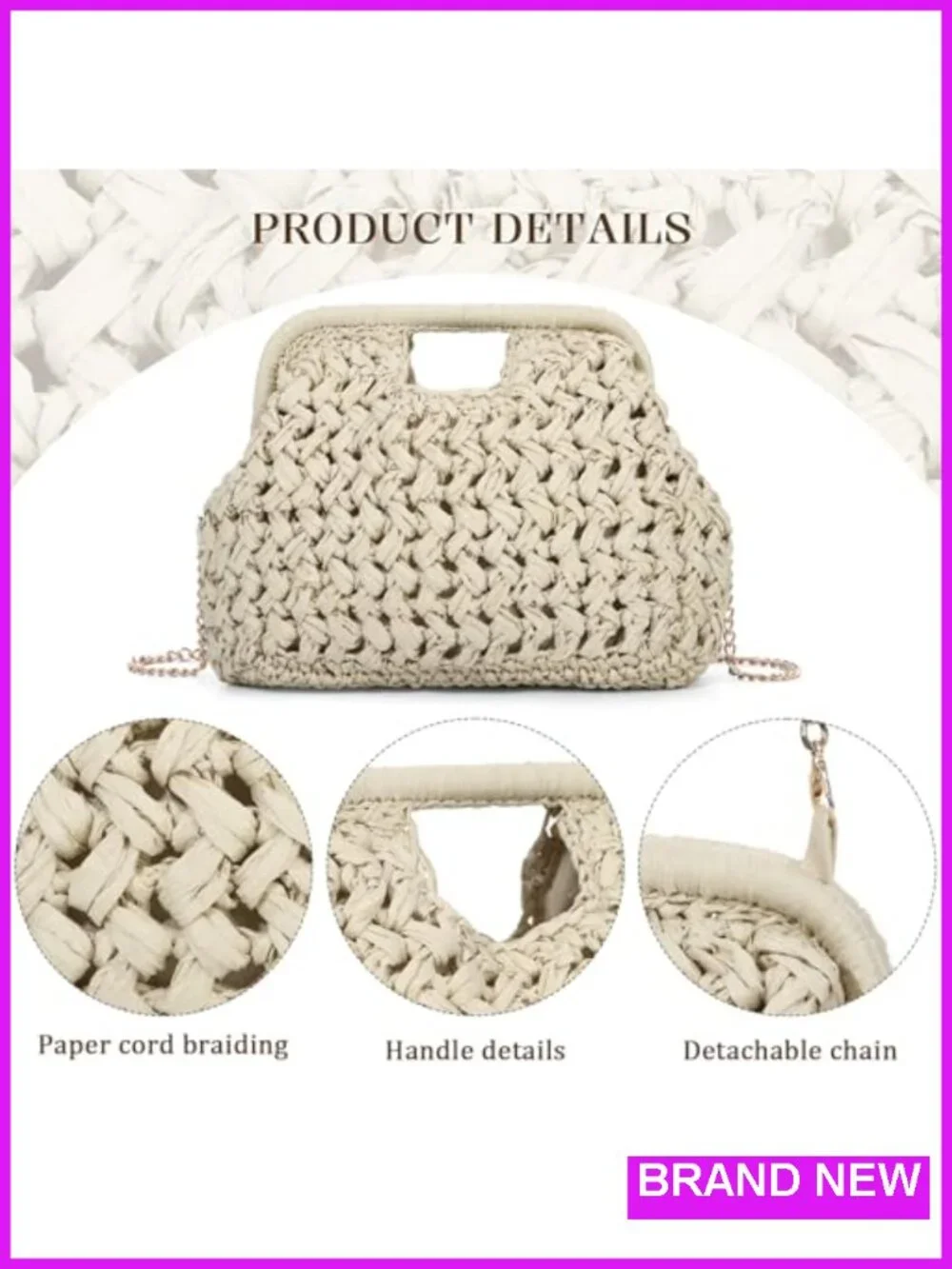 Straw Clutch Purse Women Beach Woven Bag Top Handle Crossbody Vacation Holiday